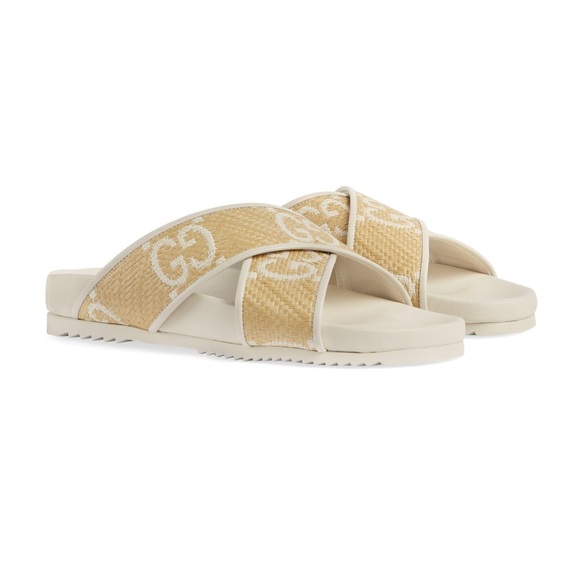 Gucci Crossover-Strap Faux-Raffia And Leather Sandals 36 - Picture 2 of 9